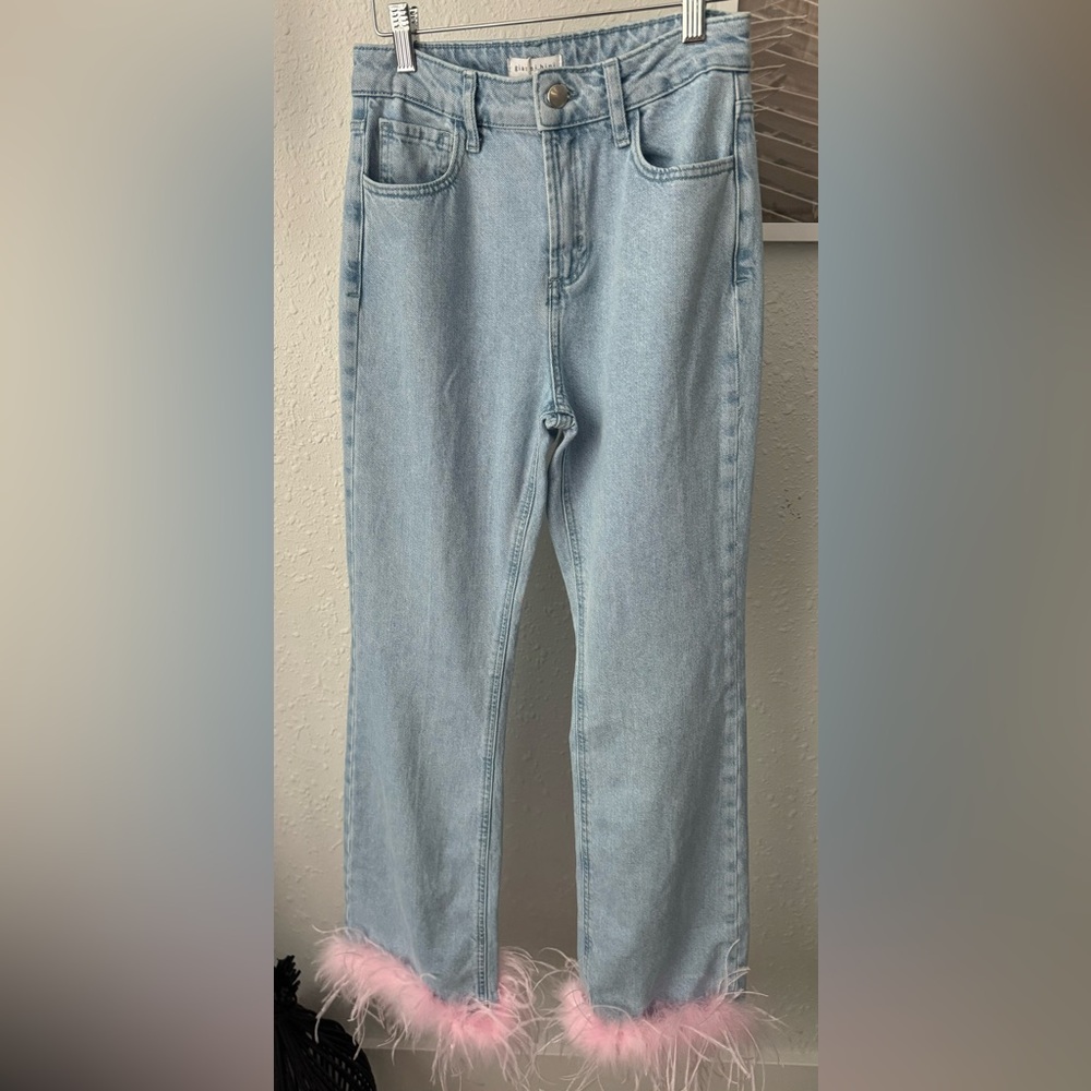 Gianni Bini - x Nastia Liukin Anna Denim Straight Leg Feather Detail Jeans NWT - Picture 7 of 14